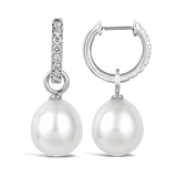 Diamond and Australian South Sea Pearl Earrings in 18ct White Gold