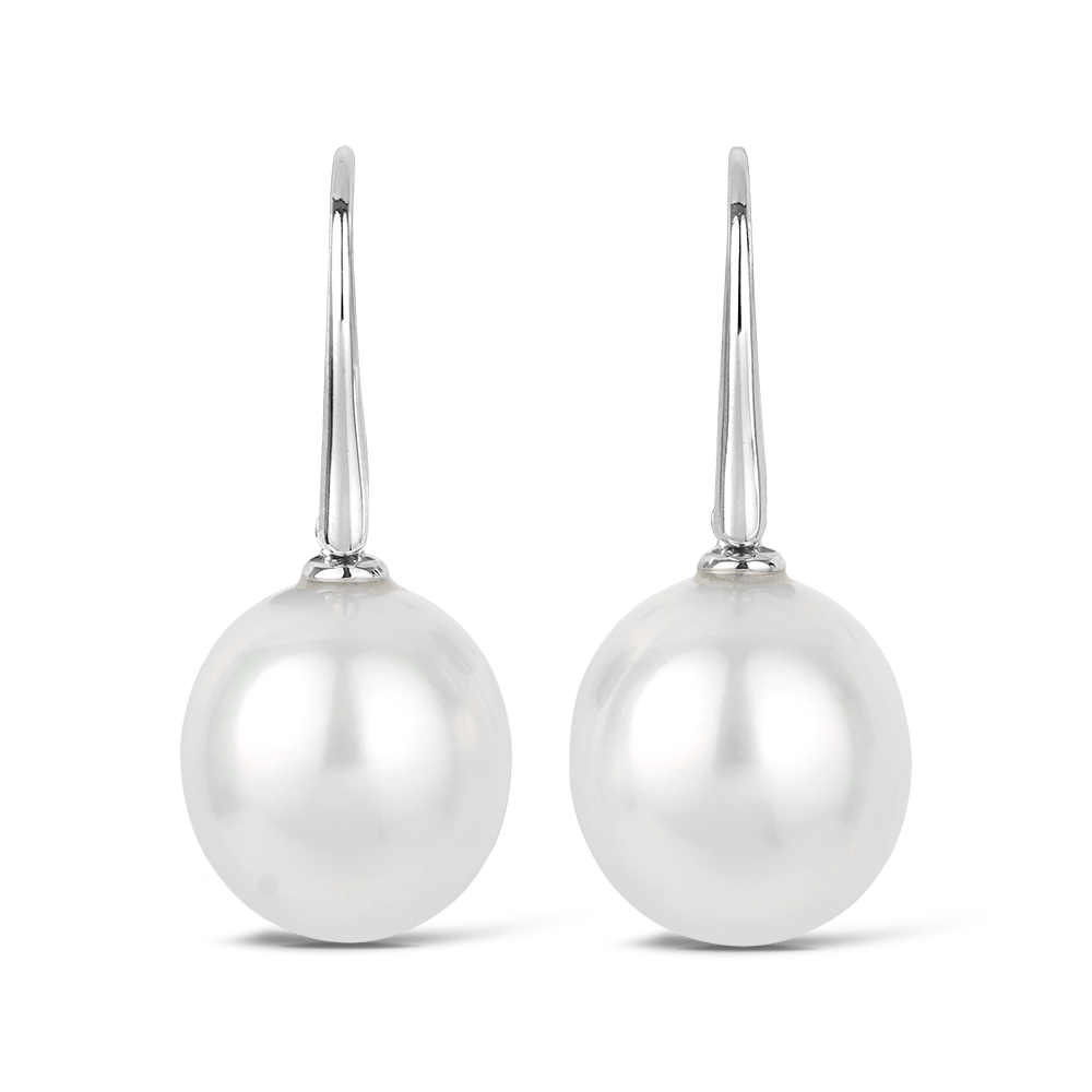 Australian South Sea Pearl Drop Earrings in 18ct White Gold Hardy Brothers Jewellers