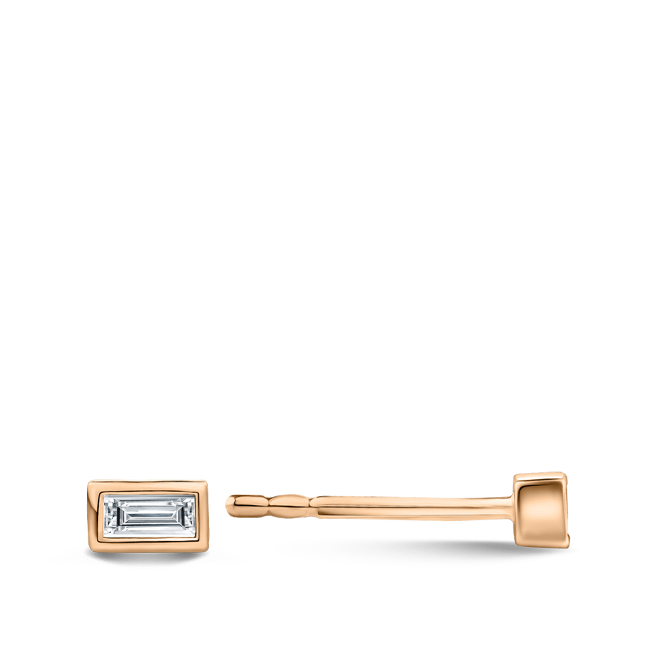 Ear Party Baguette Cut Diamond Studs in 18ct Rose Gold