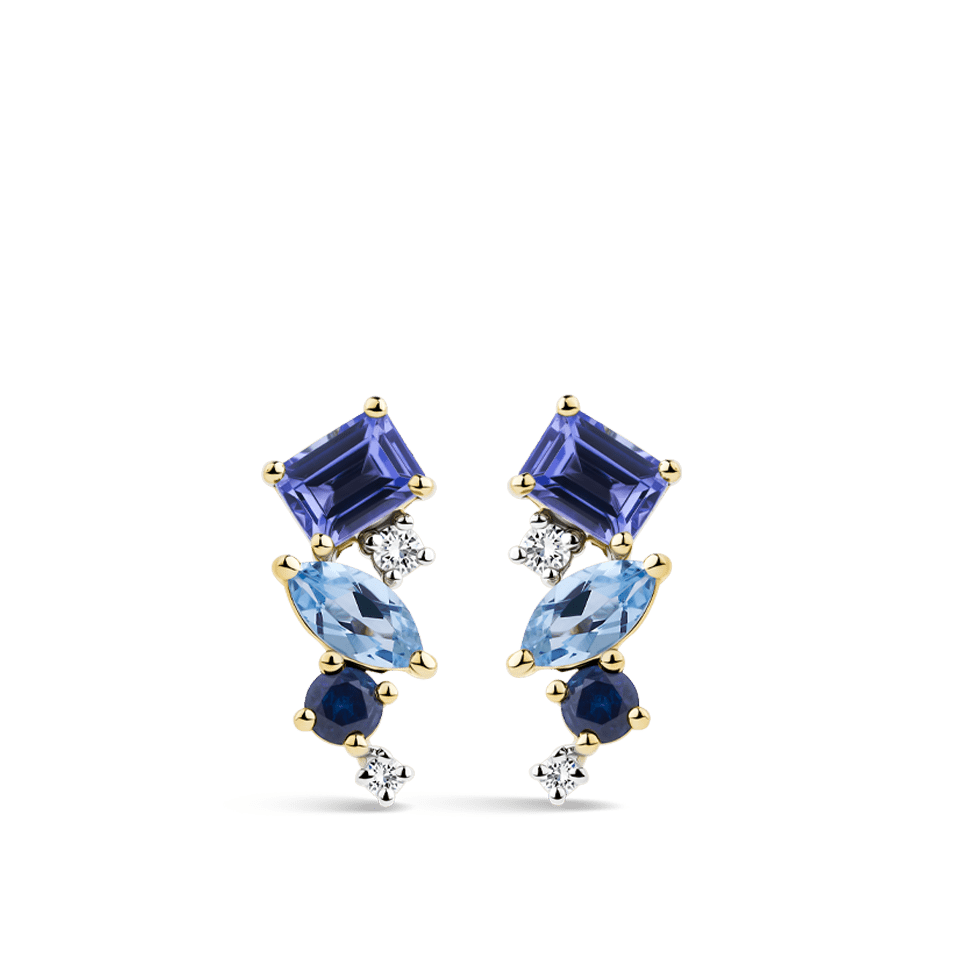 Ear Party 18ct Gold Tanzanite Topaz Sapphire and Diamond Cluster Studs