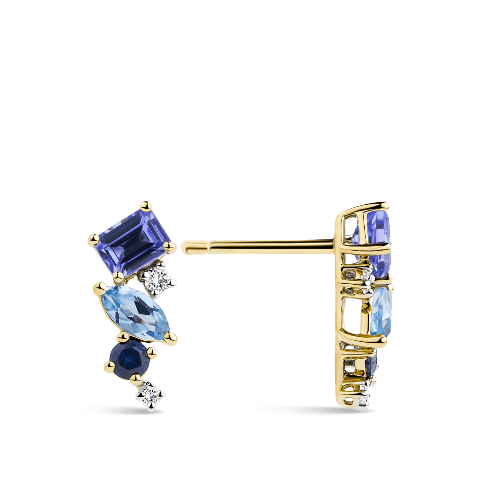 Ear Party 18ct Gold Tanzanite Topaz Sapphire and Diamond Cluster Studs
