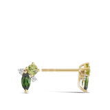 Ear Party 18ct Gold Tourmaline Peridot and Diamond Cluster Studs