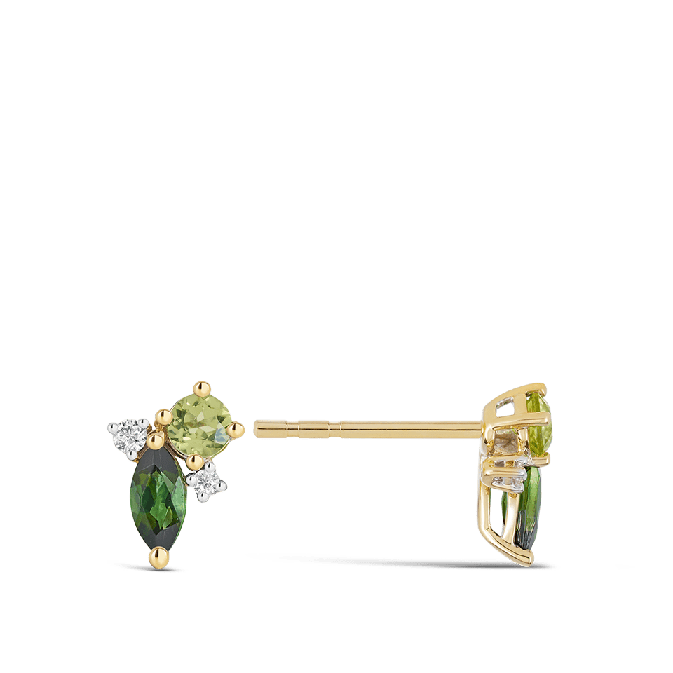 Ear Party 18ct Gold Tourmaline Peridot and Diamond Cluster Studs