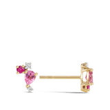 Ear Party 18ct Gold Tourmaline Ruby and Diamond Cluster Studs