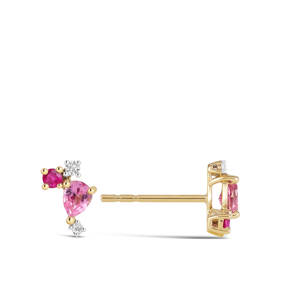 Ear Party 18ct Gold Tourmaline Ruby and Diamond Cluster Studs