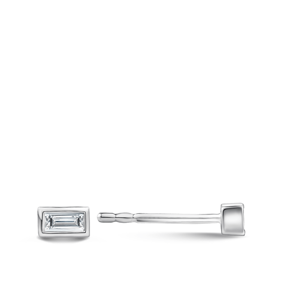 Ear Party Baguette Cut Diamond Studs in 18ct White Gold