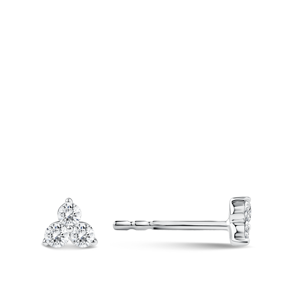 Ear Party Gold Trinity Diamond Studs in 18ct White Gold