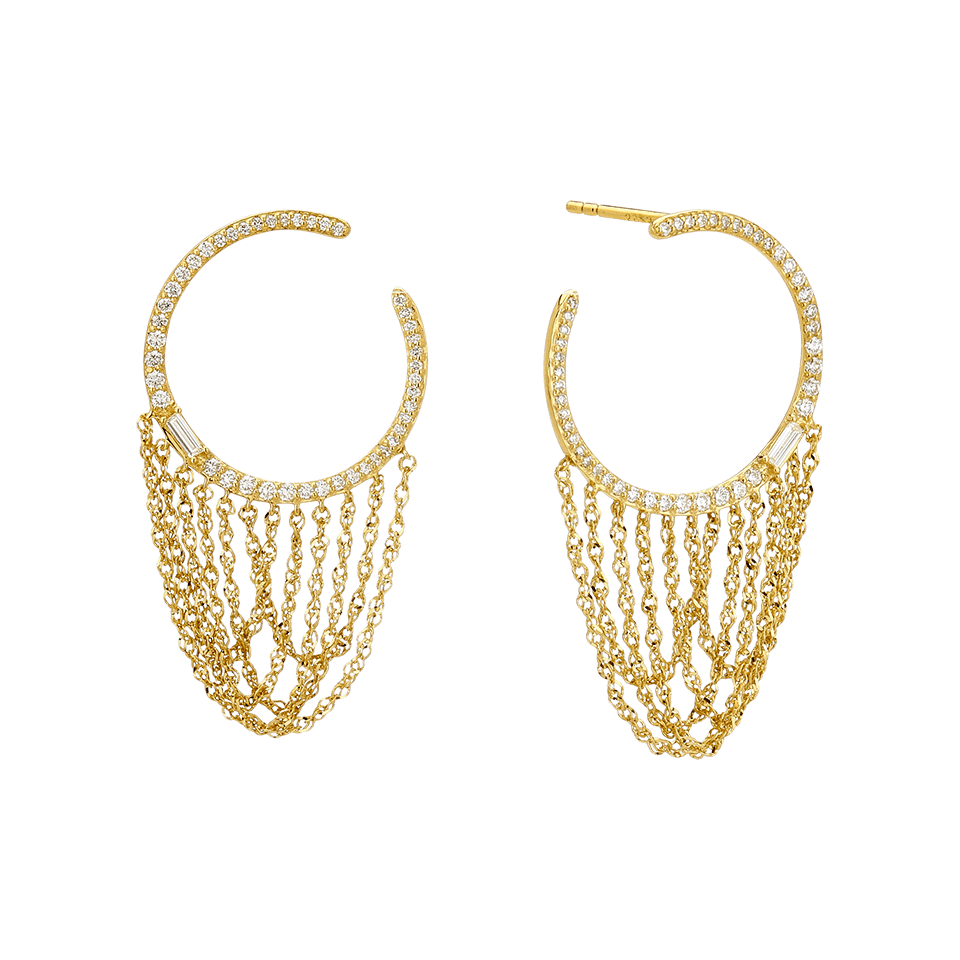 Eclipse Crescent Chain Diamond Hoop Earrings