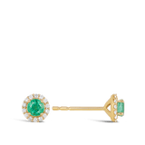Yellow Gold Emerald and Diamond Halo Earrings