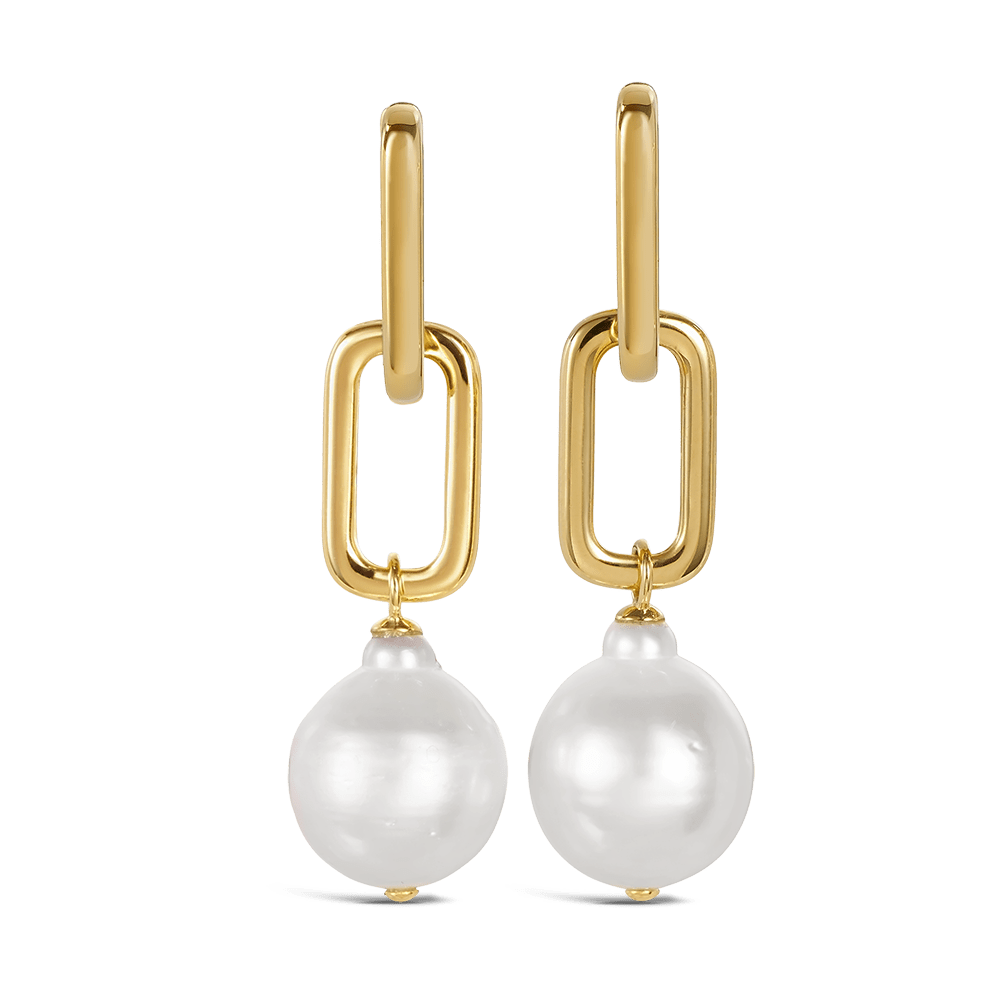 Paperclip Baroque South Sea Pearl Drop Earrings in 18ct Yellow Gold