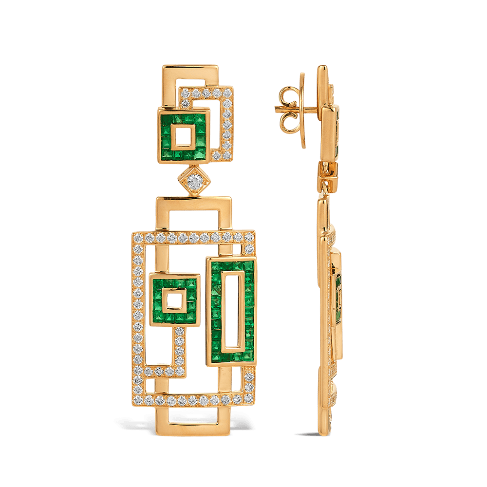 Kalon Emerald and Diamond Earrings in 18ct Yellow Gold
