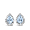 White Gold Pear Cut Aquamarine and Diamond Halo Earrings