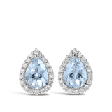 White Gold Pear Cut Aquamarine and Diamond Halo Earrings