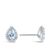 White Gold Pear Cut Aquamarine and Diamond Halo Earrings