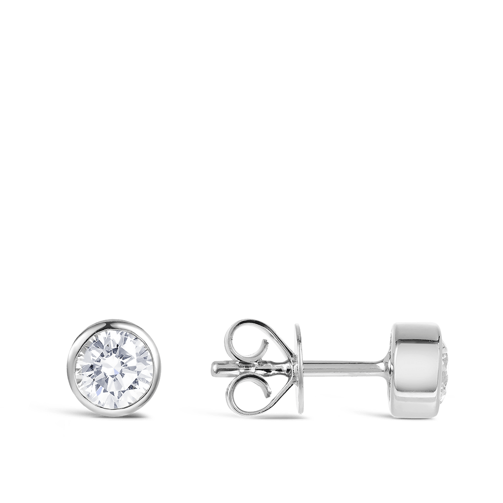 Quintessential 0.50 Carat Bezel Set Diamond Stud Earrings in 18ct White Gold Hardy Brothers Jewellers