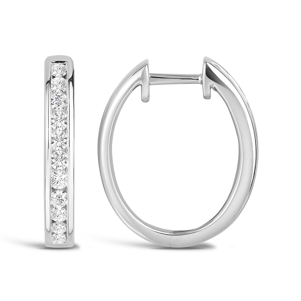 Quintessential 0.50 Carat Oval Diamond Hoop Earrings in 18ct White Gold