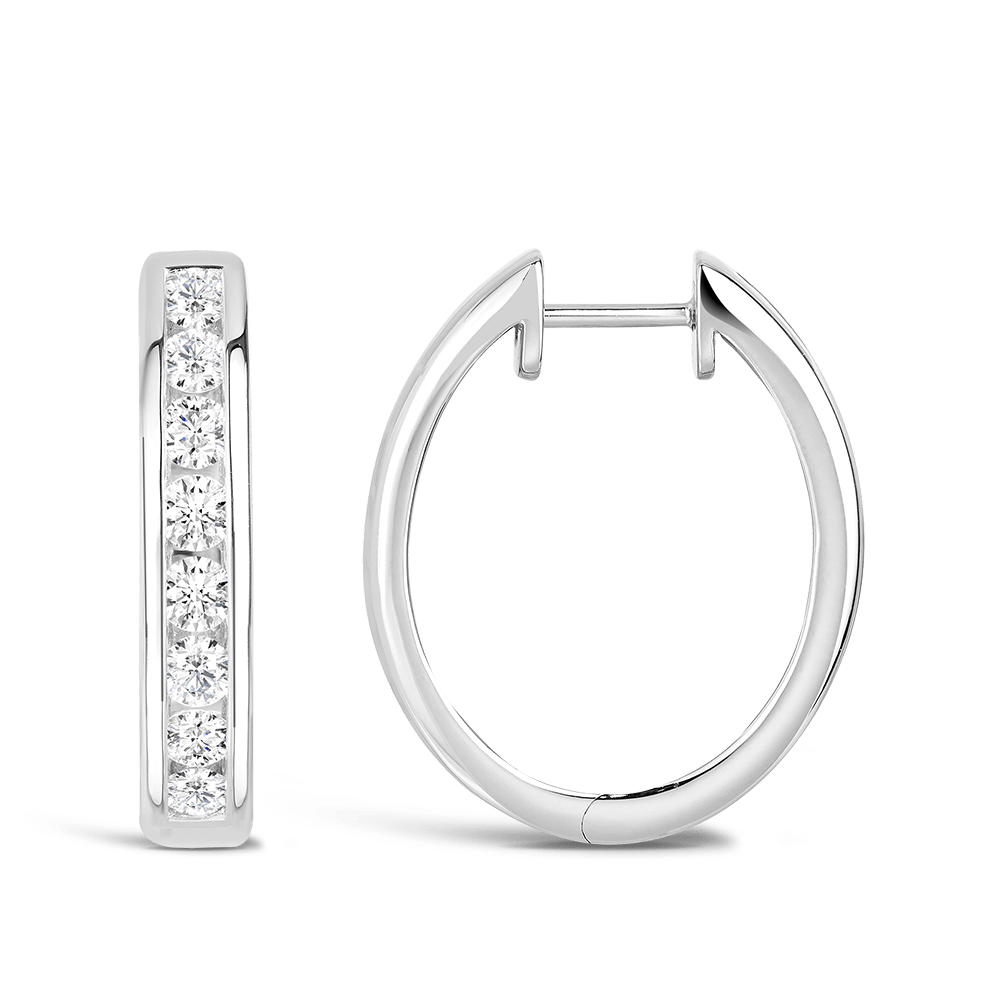 Quintessential 1.00 Carat Oval Diamond Hoop Earrings in 18ct White Gold