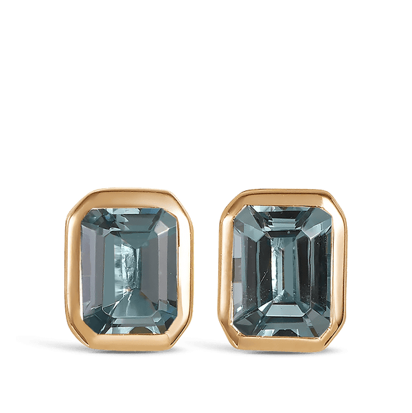 Quintessential Colour Aquamarine Earrings in 18ct Yellow Gold Hardy Brothers 