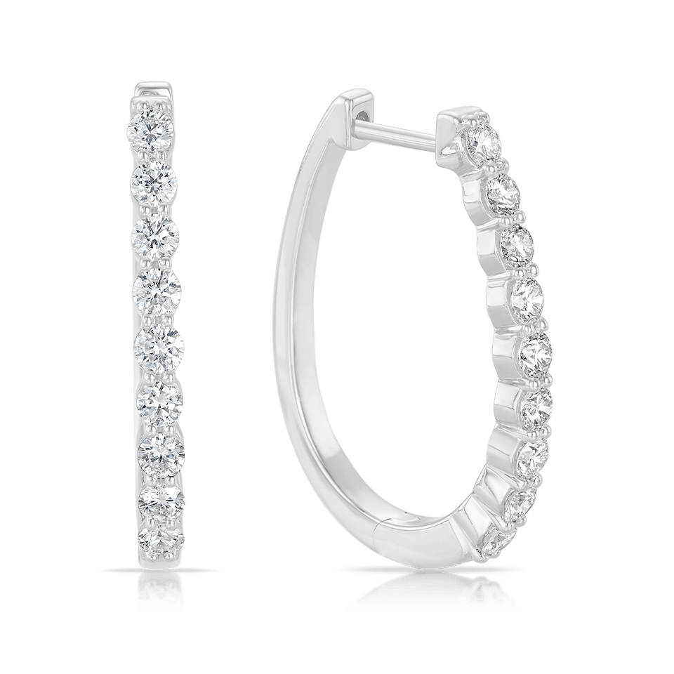 1.00 Carat Oval Diamond Hoop Earrings in 18ct White Gold