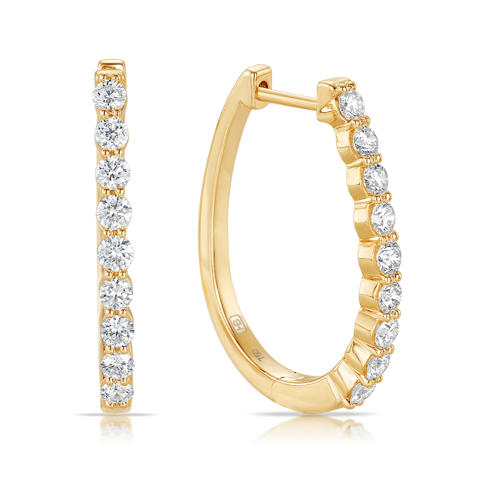 1.00 Carat Oval Diamond Hoop Earrings in 18ct Yellow Gold