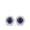 White Gold Sapphire and Diamond Halo Stud Earrings