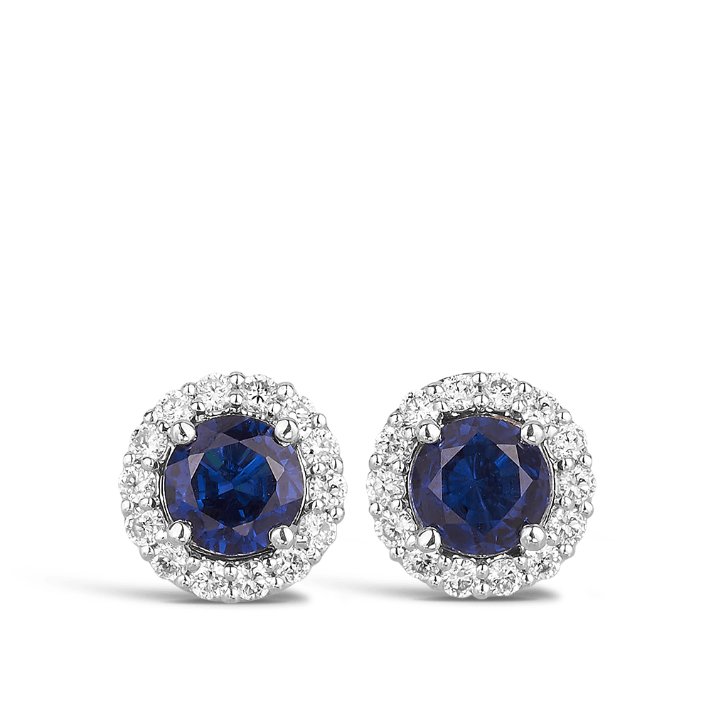 White Gold Sapphire and Diamond Halo Stud Earrings