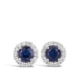 White Gold Sapphire and Diamond Halo Stud Earrings