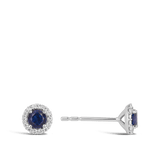White Gold Sapphire and Diamond Halo Stud Earrings