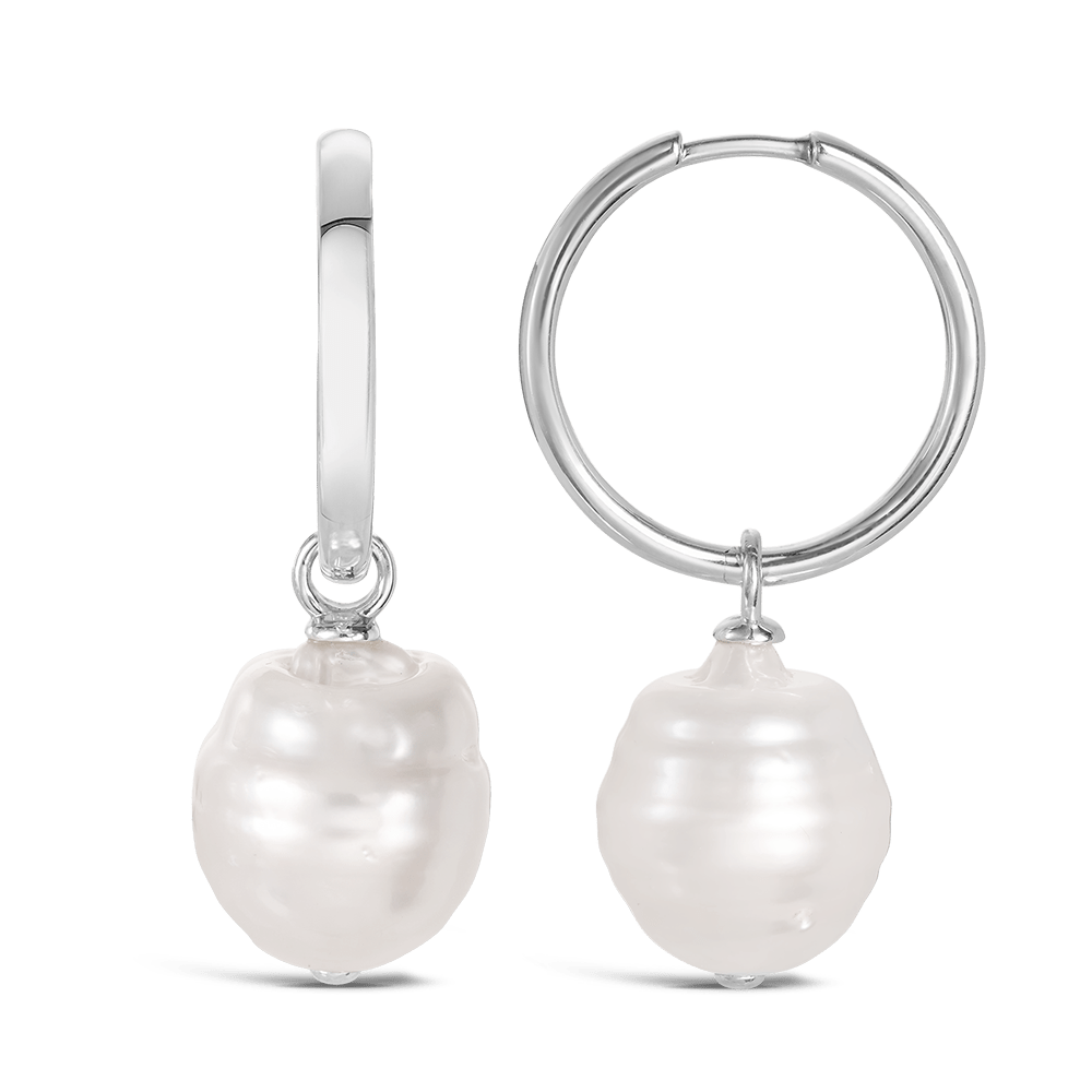 Baroque South Sea Pearl Drop Earrings in Silver