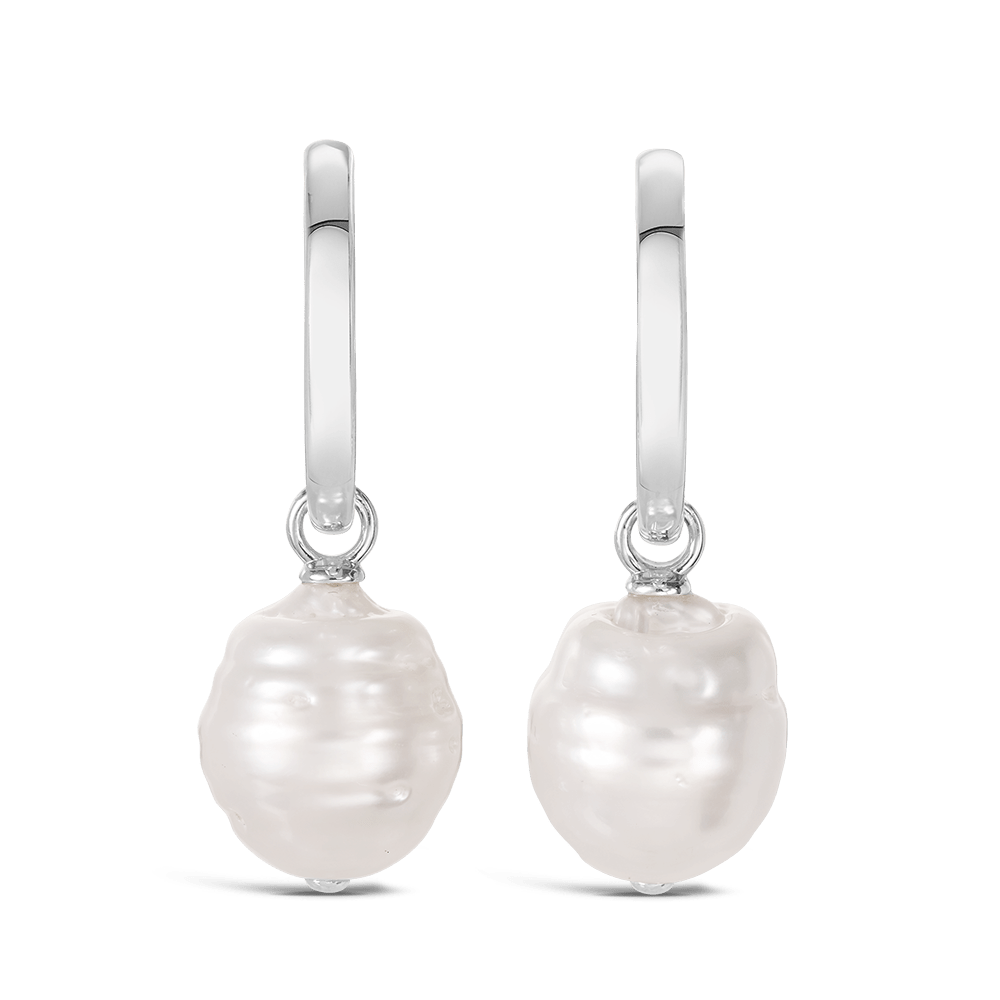 Baroque South Sea Pearl Drop Earrings in Silver