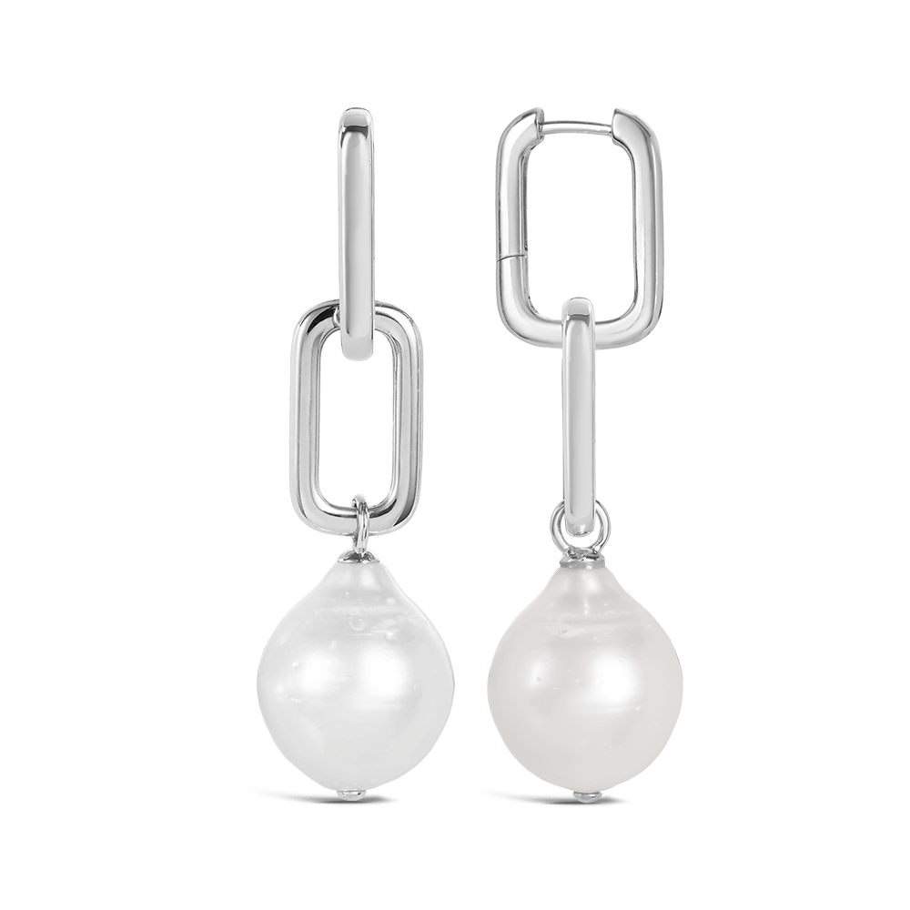 Paperclip Baroque South Sea Pearl Drop Earrings in Silver
