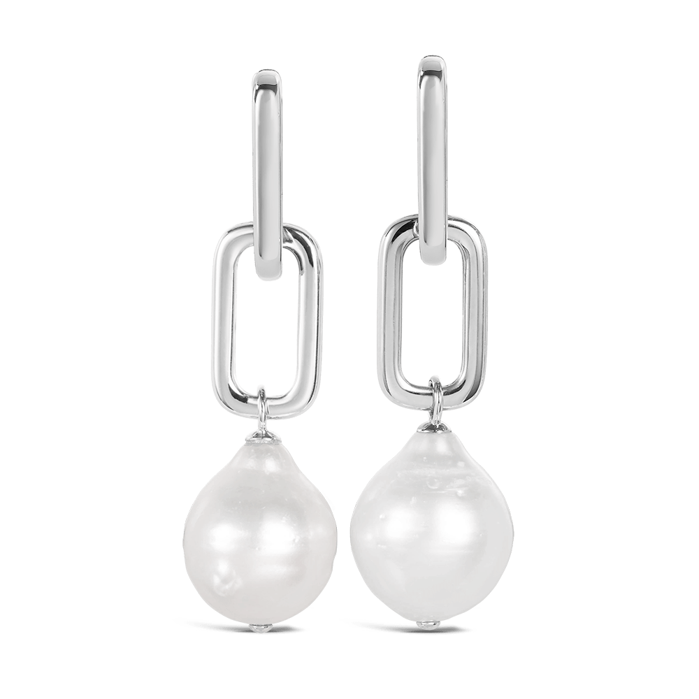 Paperclip Baroque South Sea Pearl Drop Earrings in Silver