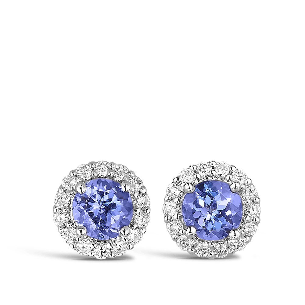 White Gold Tanzanite and Diamond Halo Stud Earrings