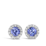 White Gold Tanzanite and Diamond Halo Stud Earrings