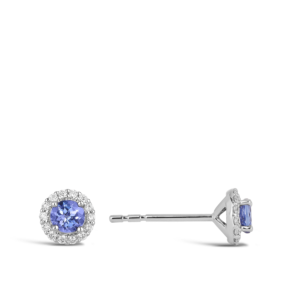 White Gold Tanzanite and Diamond Halo Stud Earrings