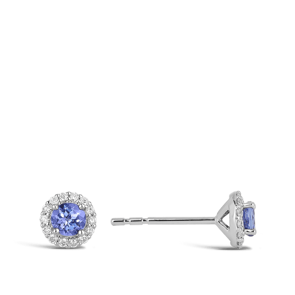 Tanzanite and Diamond Halo Earrings Hardy Brothers Jewellers