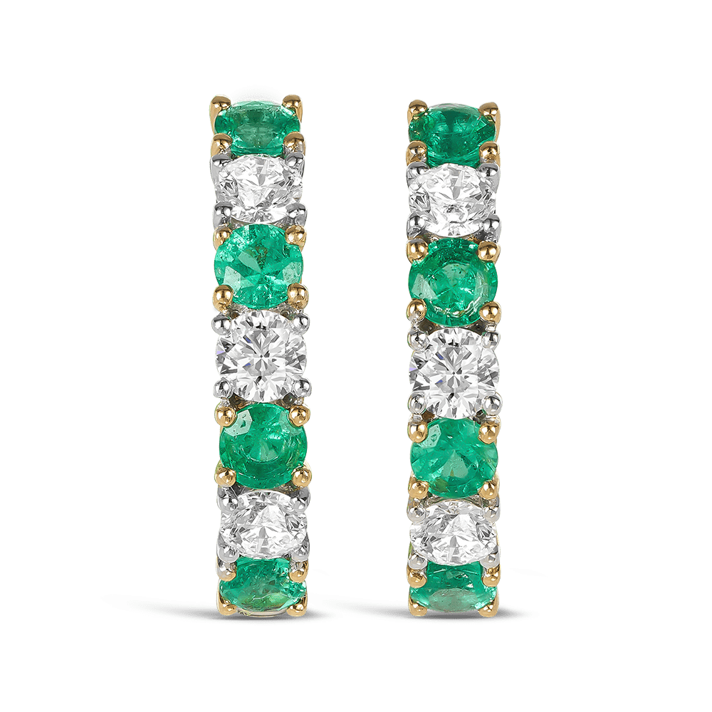 Diamond and Emerald Huggie Earrings in 18ct Yellow Gold