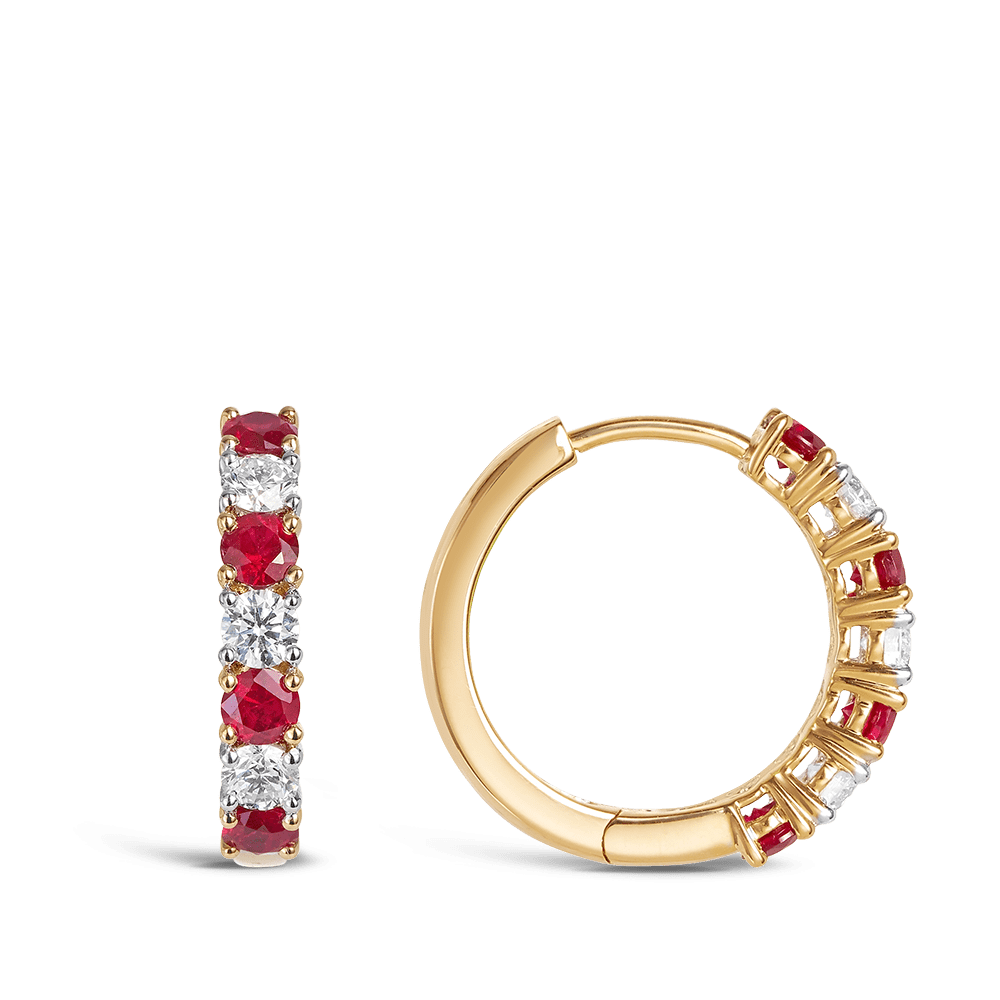 Ruby and Diamond Huggie Earrings in 18ct Yellow Gold