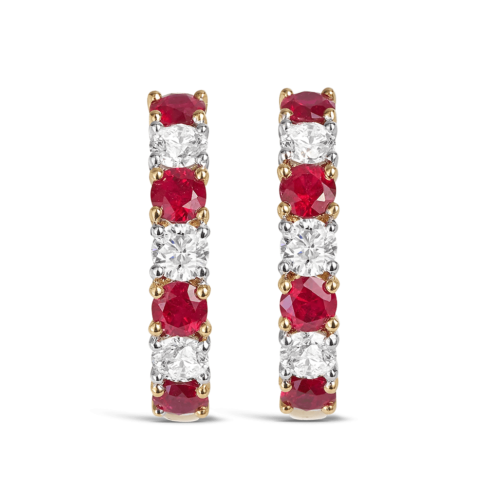 Ruby and Diamond Huggie Earrings in 18ct Yellow Gold