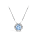 Halo Aquamarine and Diamond Pendant in 18ct White Gold