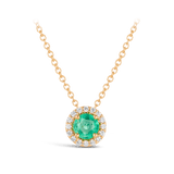 Halo Emerald and Diamond Pendant in 18ct Yellow Gold