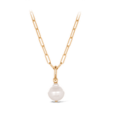 Yellow Gold Paperclip Chain and Baroque South Sea Pearl Enhancer