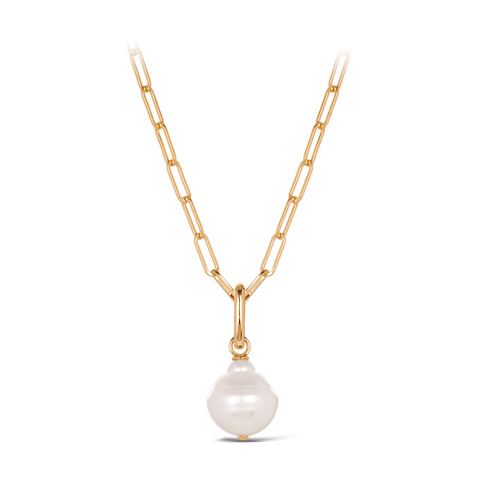 Yellow Gold Paperclip Chain and Baroque South Sea Pearl Enhancer