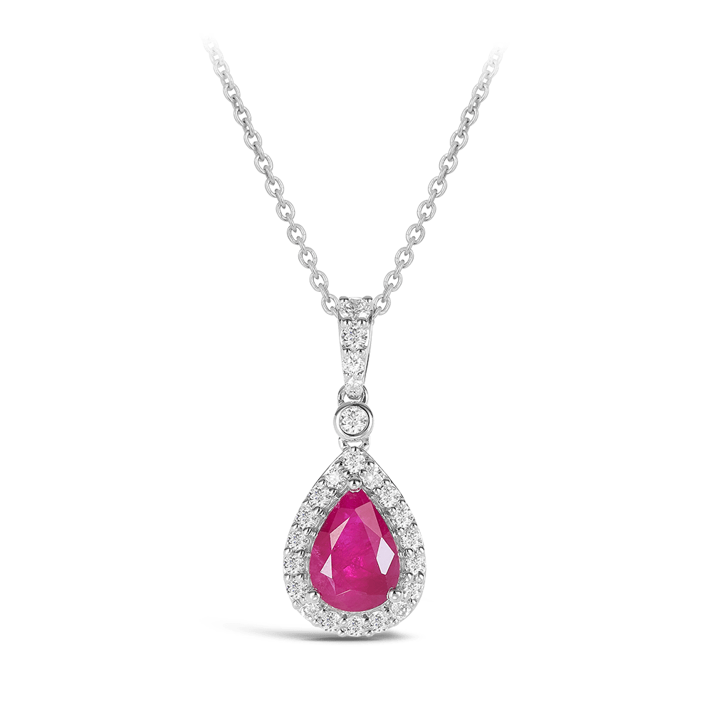 Ruby sales halo necklace
