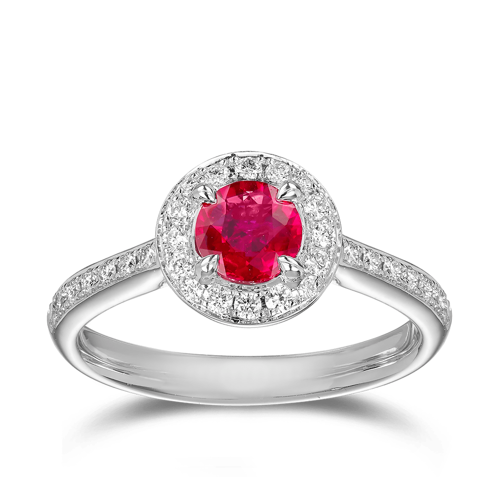0.81ct Ruby and Diamond Halo Ring Hardy Brothers Jewellers