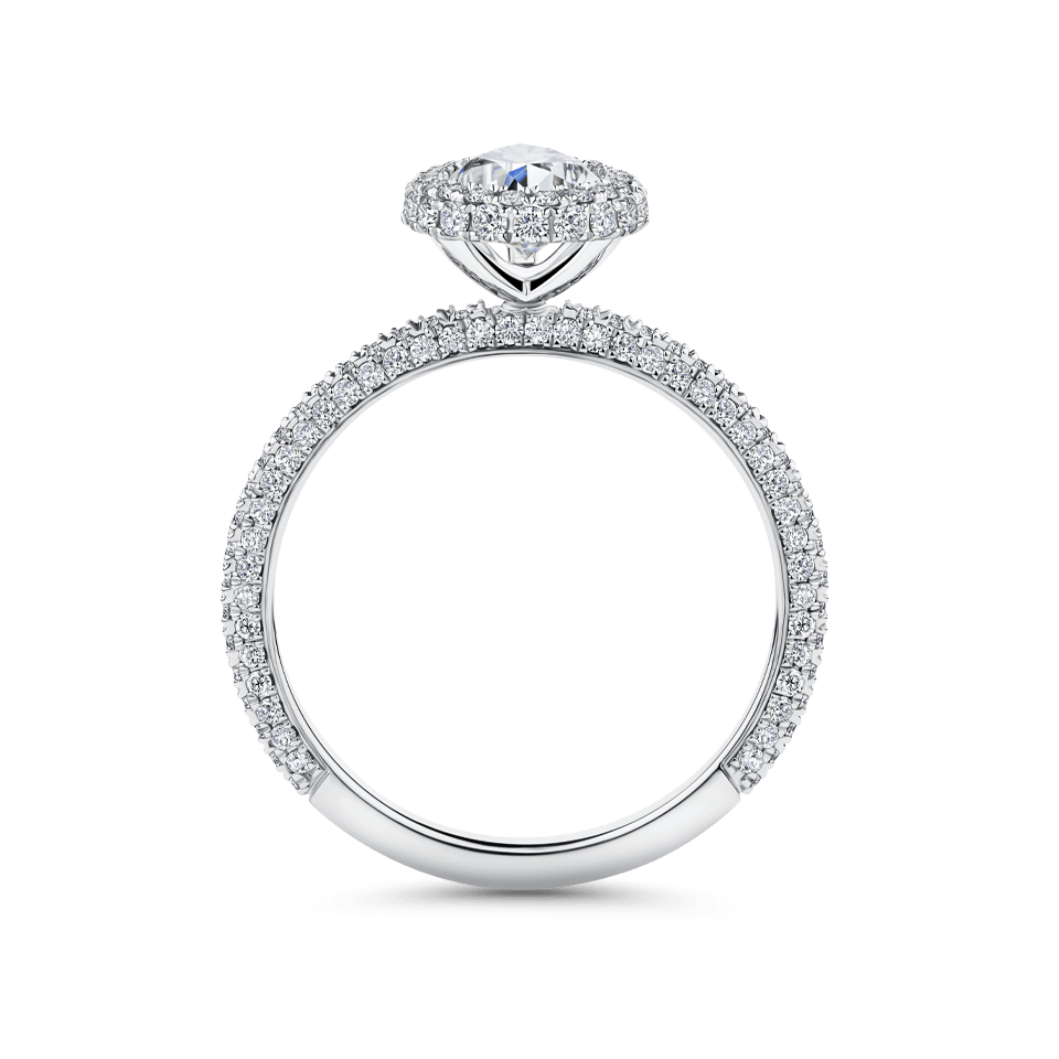 Raffiné 1.00 Carat Pear Halo Engagement Ring in 18ct White Gold Hardy Brothers