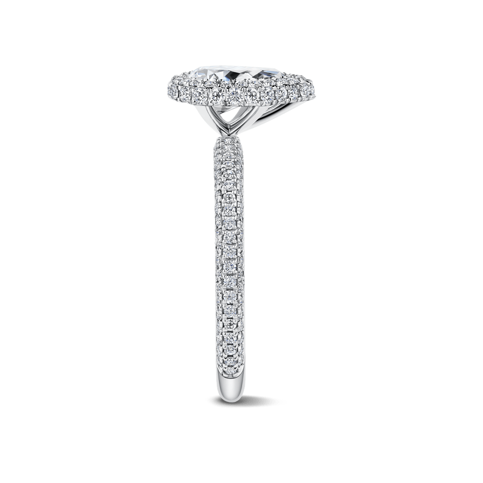 Raffiné 1.00 Carat Pear Halo Engagement Ring in 18ct White Gold Hardy Brothers