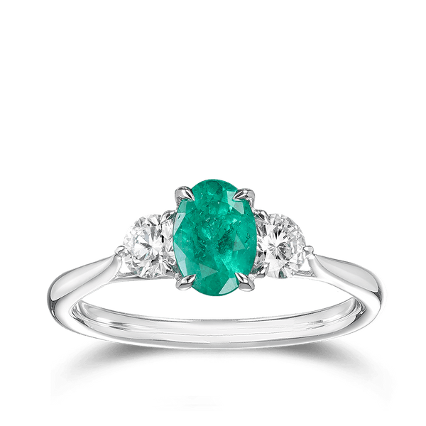 Emerald and Diamond Ring in 18ct White Gold Hardy Brothers 