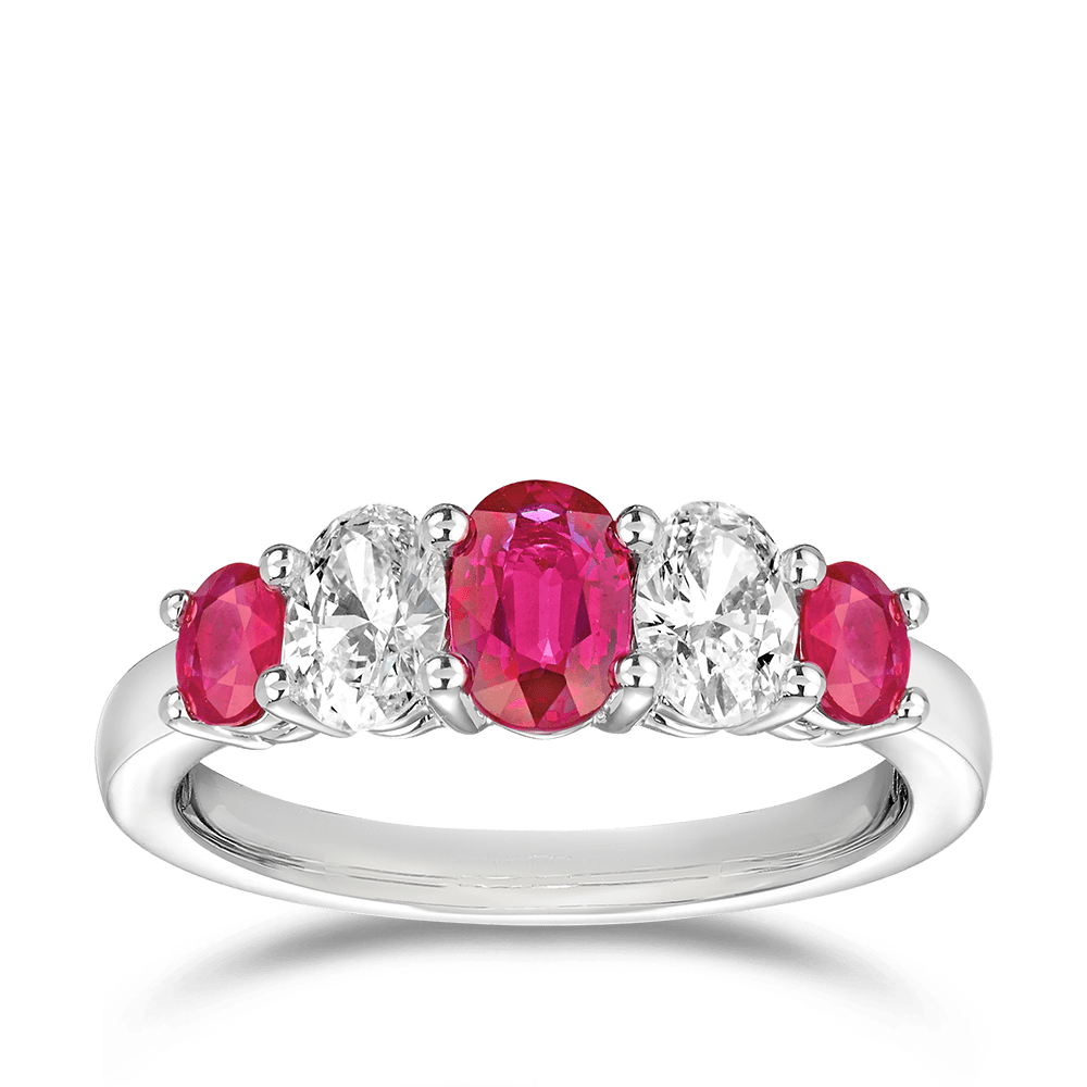 Oval Cut Ruby and Diamond Ring in 18ct White Gold