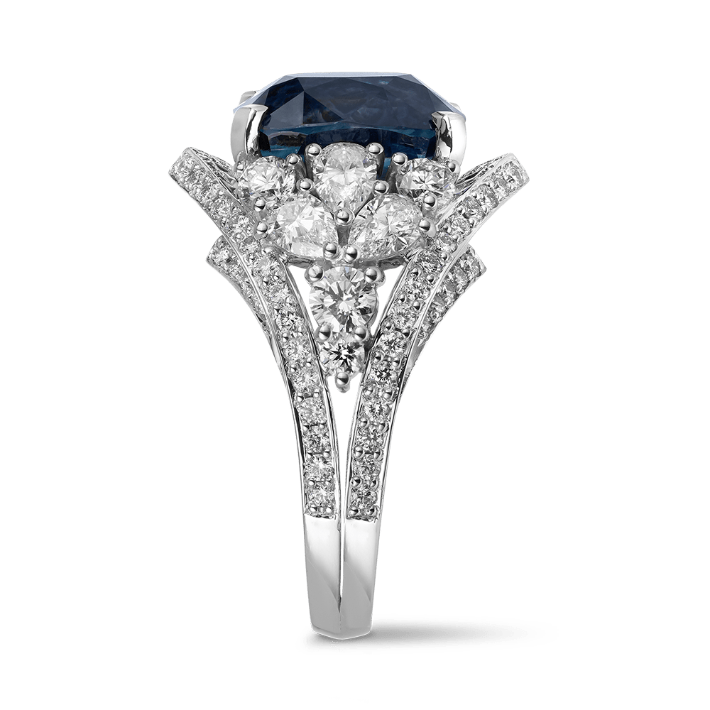 Vault® 11.04 Carat Cushion Cut Ceylon Sapphire and 1.26 Carat Diamond Ring in 18ct White Gold